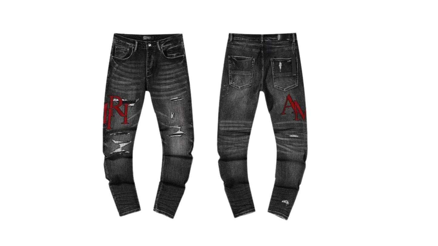 Staggered Logo Embroidered Jeans