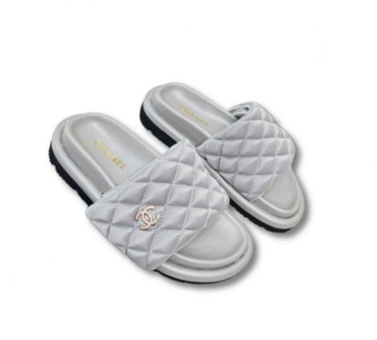 CC Tufted Luxury Slides (Grey)