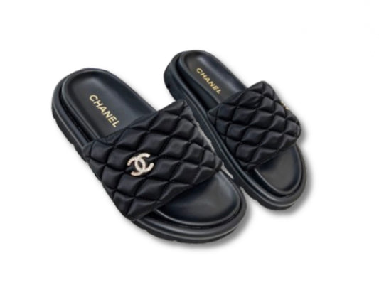 CC Tufted Luxury Slides (Black)